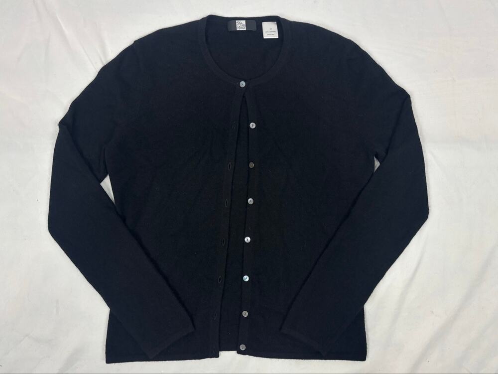 Saks Fifth Avenue 100% Cashmere Cardigan Sweater Black Size M Crewneck Classic